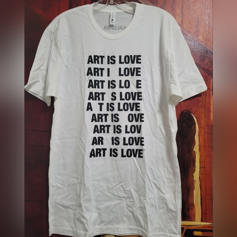 New Kalisher Mens White Crew Neck Short Sleeve Art Is Love Graphic T-shirt M